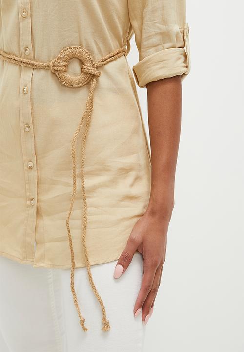 HAILYS - Collared tie waist blouse - beige