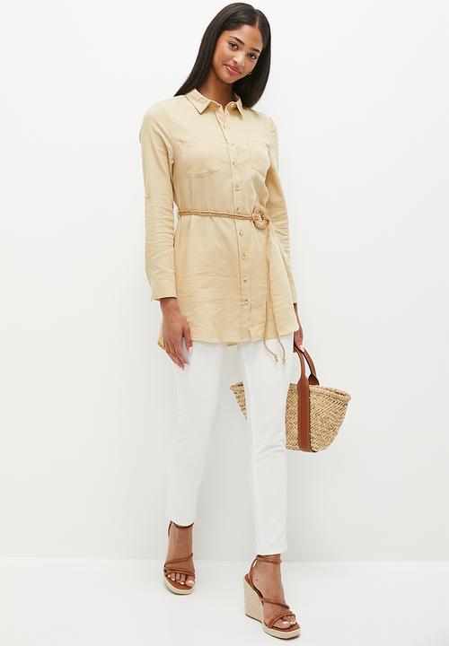 HAILYS - Collared tie waist blouse - beige