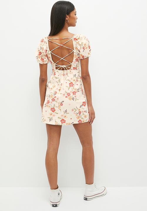 Cotton On - Tori tie up mini dress - dharma floral procelain