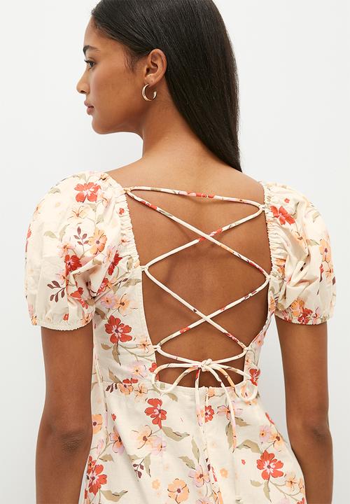 Cotton On - Tori tie up mini dress - dharma floral procelain