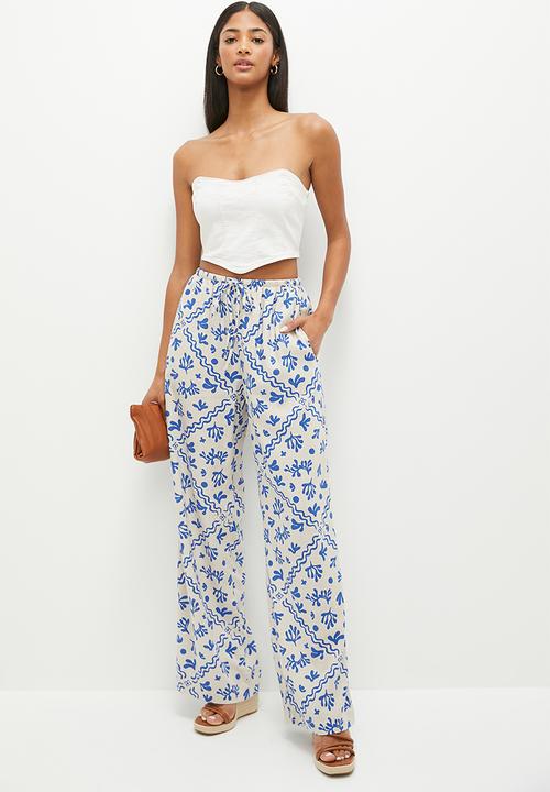 Cotton On - Haven wide leg pant - blue coral border