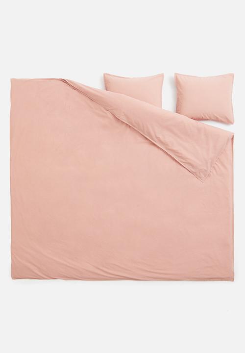 H&M - Washed cotton double/king duvet cover set - pink