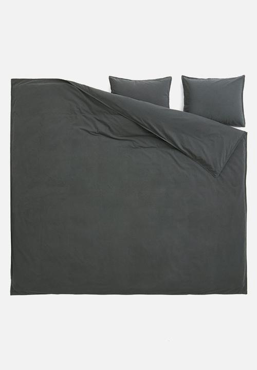 H&M - Washed cotton double/king duvet cover set - dark grey 