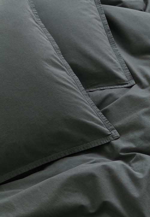 H&M - Washed cotton double/king duvet cover set - dark grey 