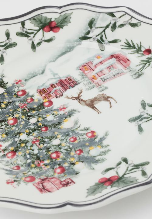 H&M - Small porcelain plate - white christmas tree 