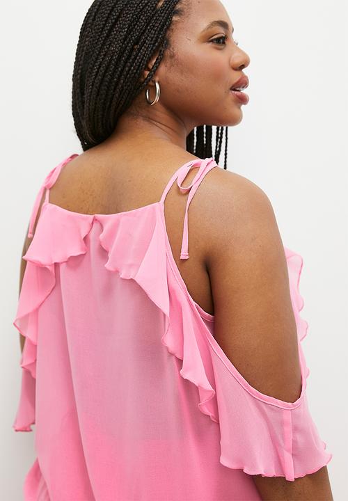 MILLA - Frill detail cold shoulder - pink