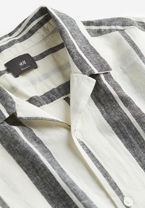 H&M - Regular fit linen blend shirt - white & black striped 