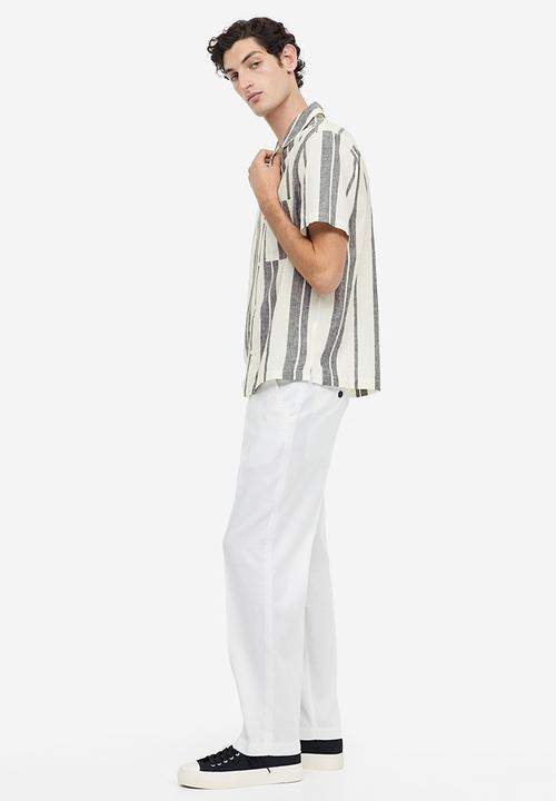 H&M - Regular fit linen blend shirt - white & black striped 