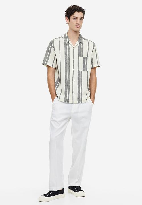 H&M - Regular fit linen blend shirt - white & black striped 