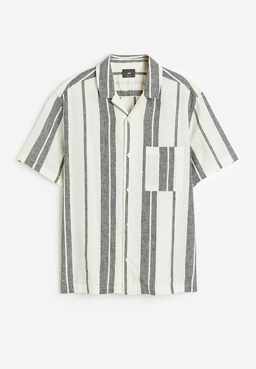 H&M - Regular fit linen blend shirt - white & black striped 