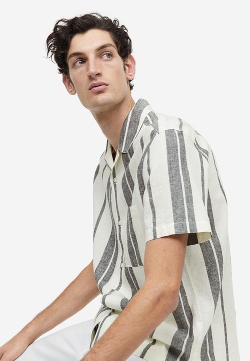 H&M - Regular fit linen blend shirt - white & black striped 