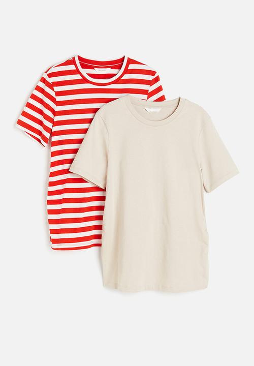 H&M - Mama 2-pack jersey tops - red/striped 