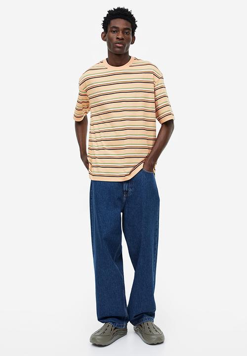 H&M - Relaxed fit cotton T-shirt - light beige striped 