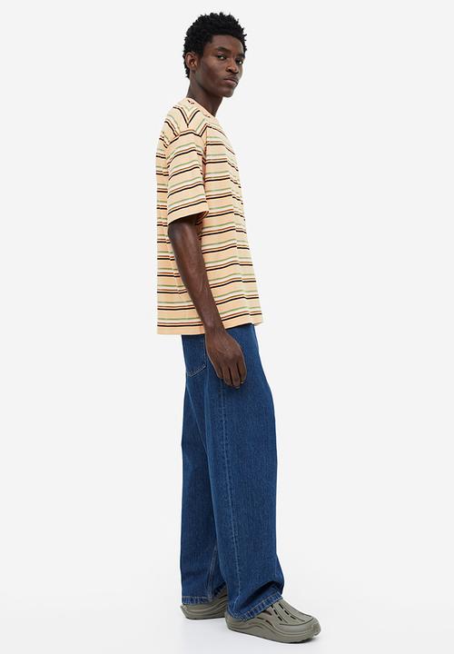 H&M - Relaxed fit cotton T-shirt - light beige striped 