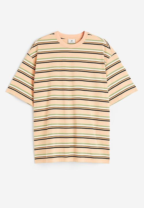 H&M - Relaxed fit cotton T-shirt - light beige striped 