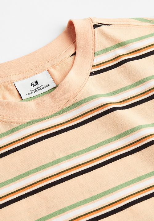 H&M - Relaxed fit cotton T-shirt - light beige striped 