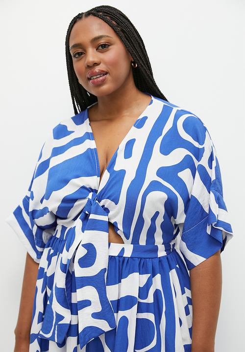 Me&B - Plus the lucy midi dress with tie front detail - atlantic