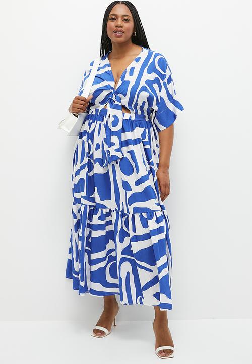 Me&B - Plus the lucy midi dress with tie front detail - atlantic