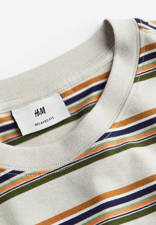 H&M - Relaxed fit cotton T-shirt - light grey & orange striped