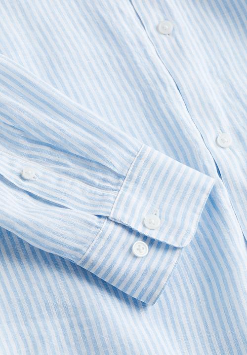 H&M - Regular fit linen shirt - light blue & white striped