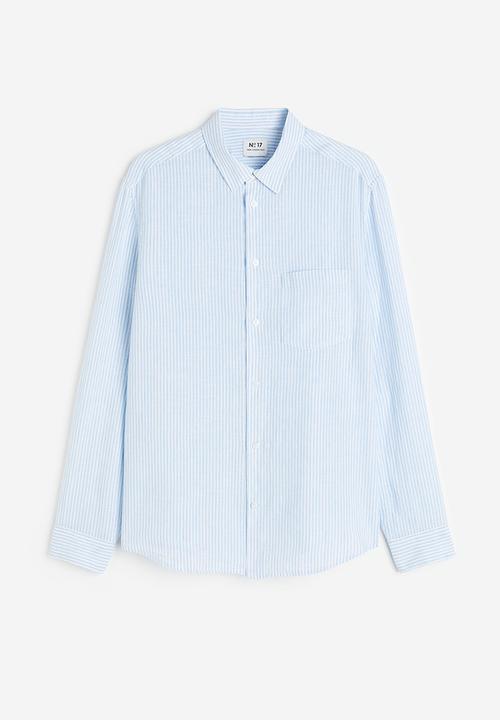 H&M - Regular fit linen shirt - light blue & white striped