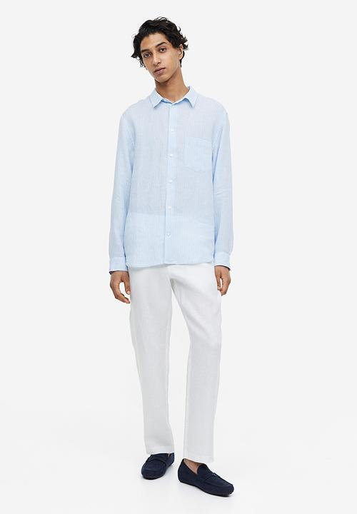 H&M - Regular fit linen shirt - light blue & white striped