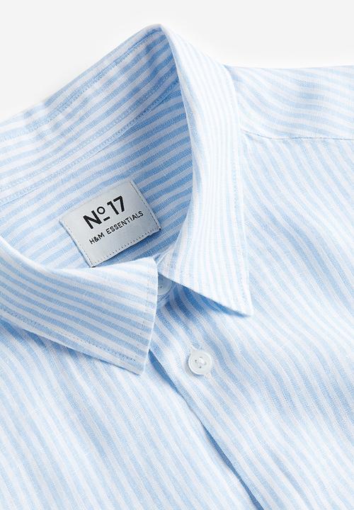 H&M - Regular fit linen shirt - light blue & white striped