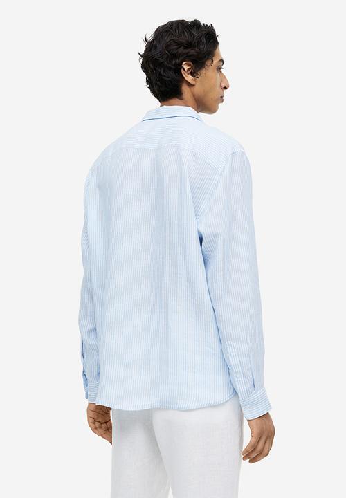 H&M - Regular fit linen shirt - light blue & white striped