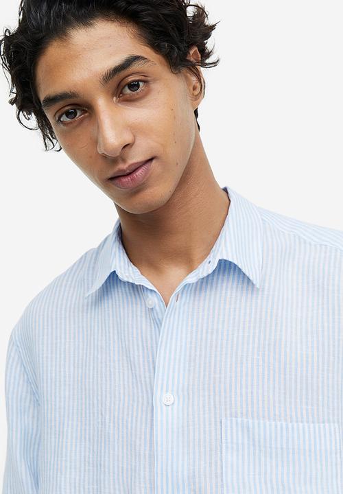 H&M - Regular fit linen shirt - light blue & white striped