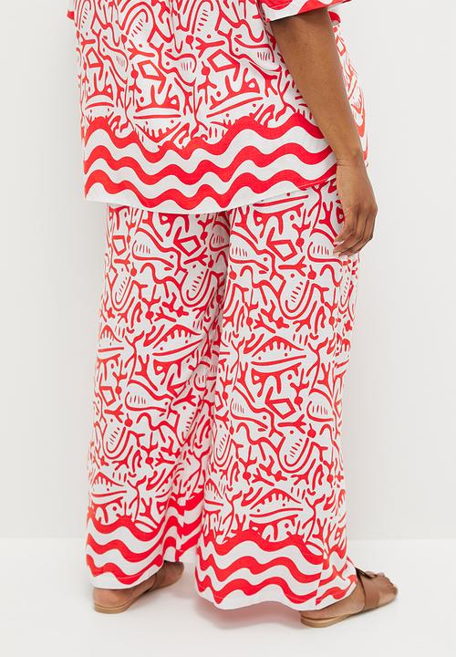 Me&B - plus viscose cropped wide leg pant - aztec border