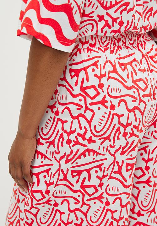 Me&B - plus viscose cropped wide leg pant - aztec border