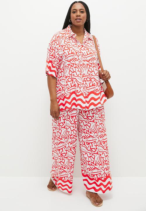 Me&B - plus viscose cropped wide leg pant - aztec border