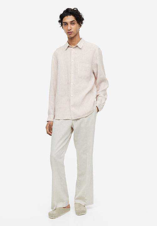 H&M - Regular fit linen shirt - light beige striped