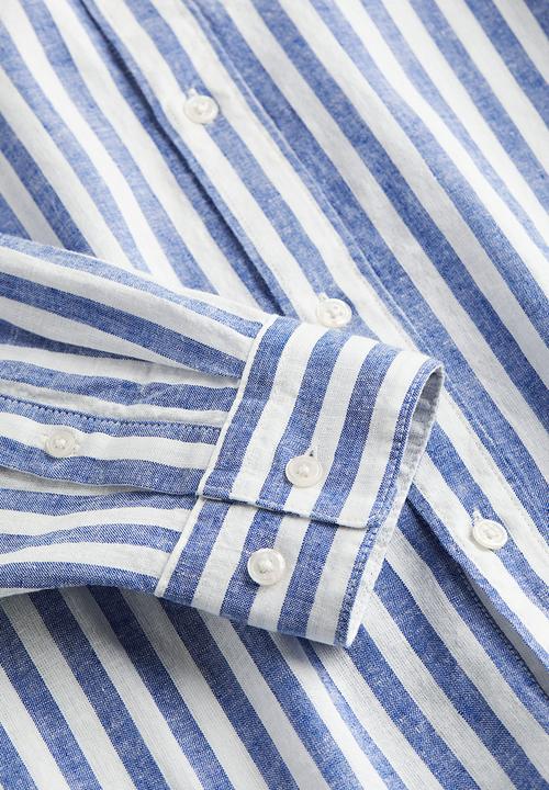 H&M - Regular fit linen blend shirt - blue & white striped
