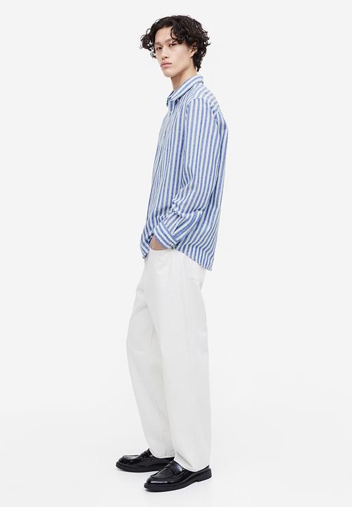 H&M - Regular fit linen blend shirt - blue & white striped