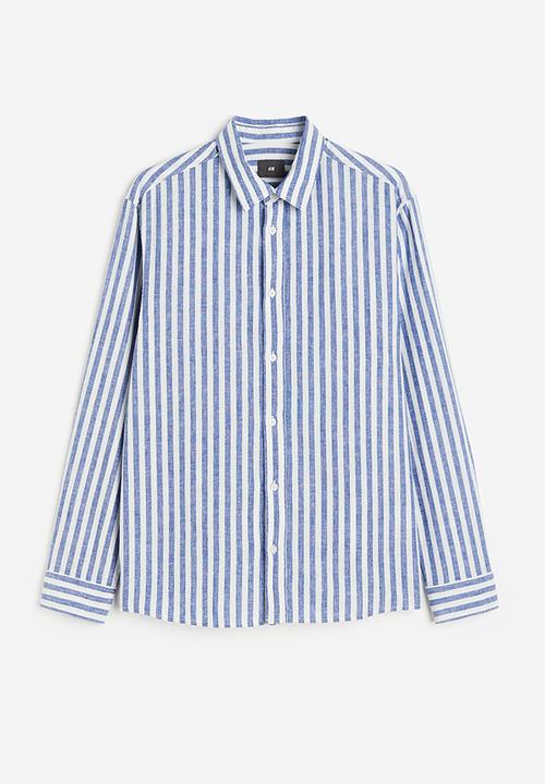 H&M - Regular fit linen blend shirt - blue & white striped