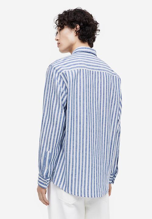 H&M - Regular fit linen blend shirt - blue & white striped