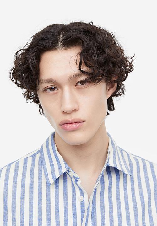 H&M - Regular fit linen blend shirt - blue & white striped