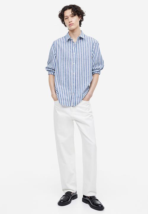 H&M - Regular fit linen blend shirt - blue & white striped
