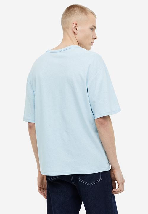 H&M - Relaxed fit linen-blend T-shirt - light blue 