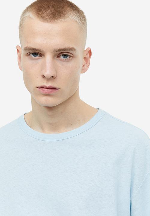 H&M - Relaxed fit linen-blend T-shirt - light blue 