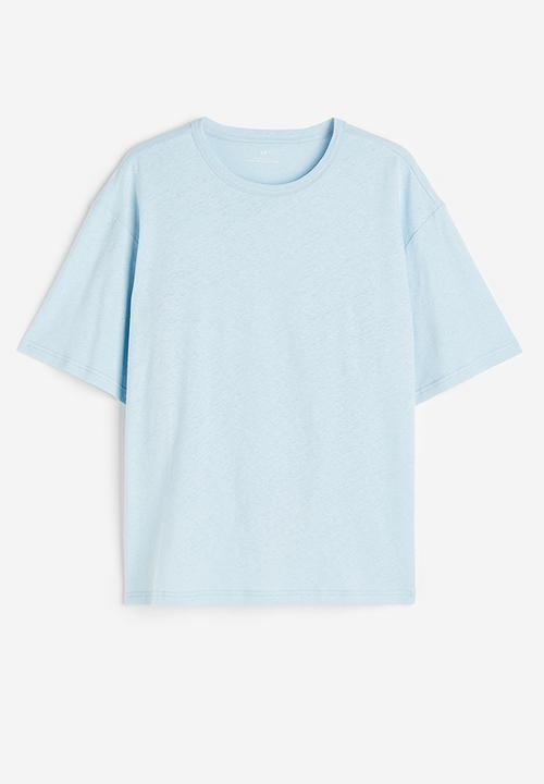 H&M - Relaxed fit linen-blend T-shirt - light blue 