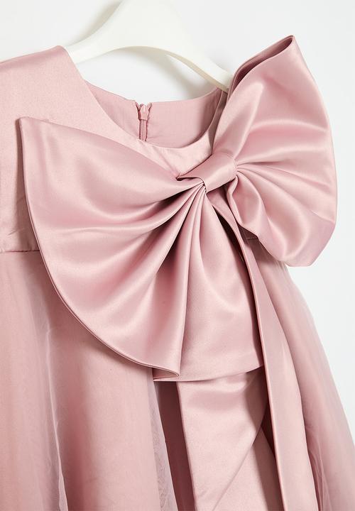 Pop Candy - Bow decor tulle dress-pink