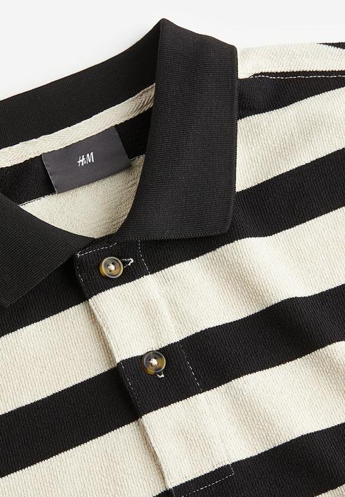 H&M - Relaxed fit terry polo shirt - black & white striped