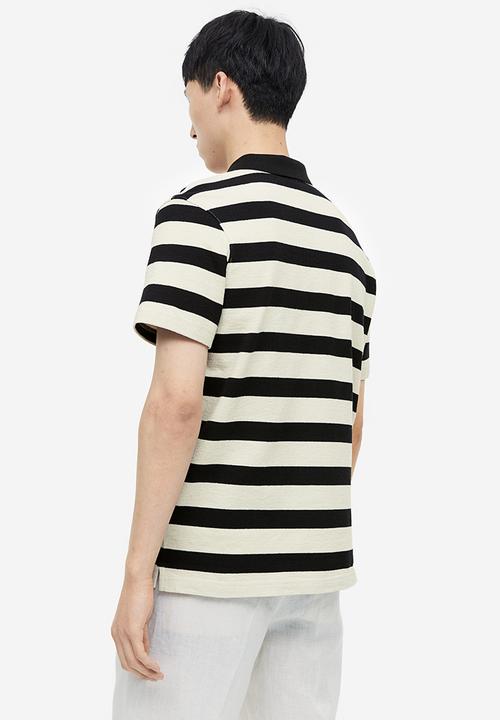H&M - Relaxed fit terry polo shirt - black & white striped