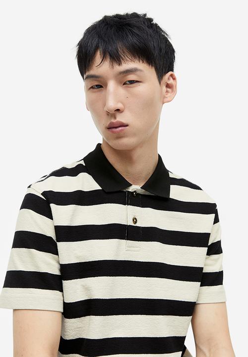 H&M - Relaxed fit terry polo shirt - black & white striped