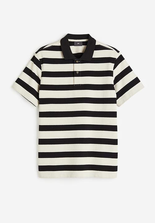 H&M - Relaxed fit terry polo shirt - black & white striped