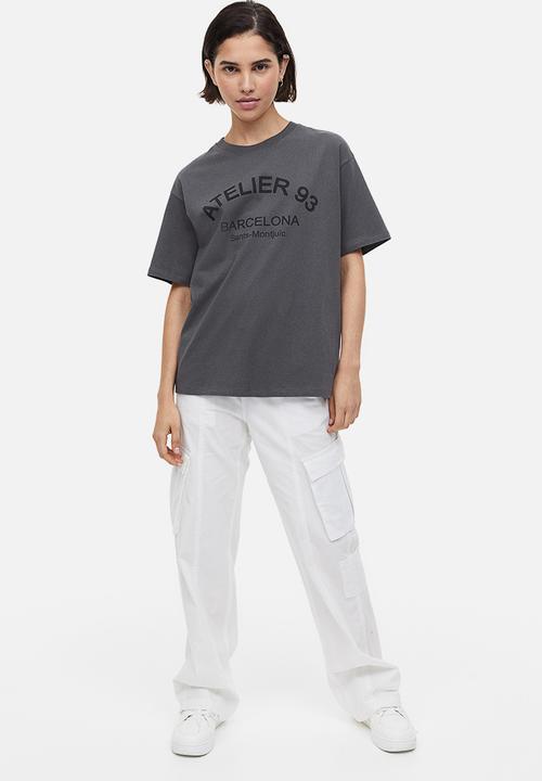 H&M - Oversized printed t-shirt - grey/atelier 93