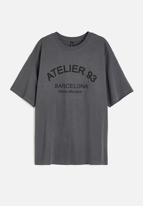 H&M - Oversized printed t-shirt - grey/atelier 93