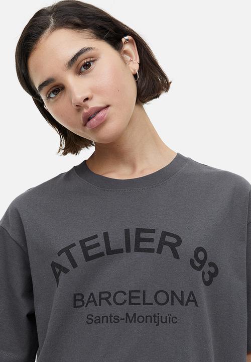 H&M - Oversized printed t-shirt - grey/atelier 93